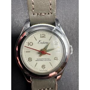 Vtg Endura Shockprotected Swiss Made Unbreakable Mainspring Silver Tone Working